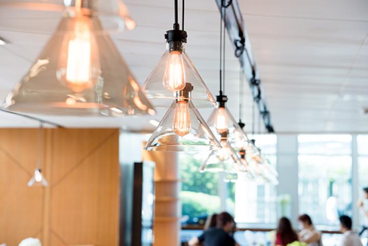 Image of hanging lights in a public space