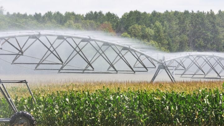 Pivot irrigation watering crops