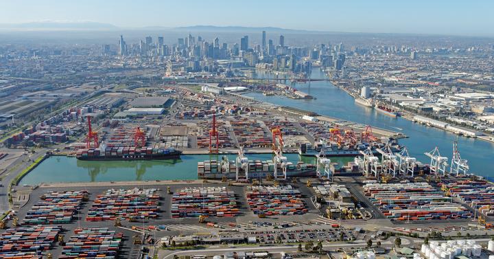 Birds-eye view of the Port of Melbourne