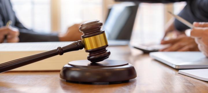 Gavel resting on table