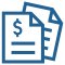 Icon of two bills, the one in front with a dollar sign on it
