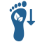 Icon of a footprint with leaf imagery and a down arrow representing a reduced carbon footprint.