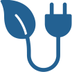 Icon of a power plug and cord connected to a leaf