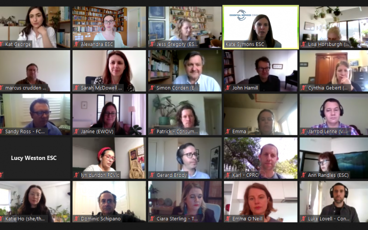 A screenshot of virtual attendees at the Essential Services Commission's sixth community sector roundtable in October 2020