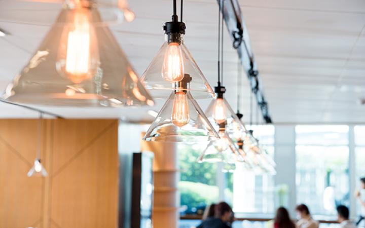 Image of hanging lights in a public space