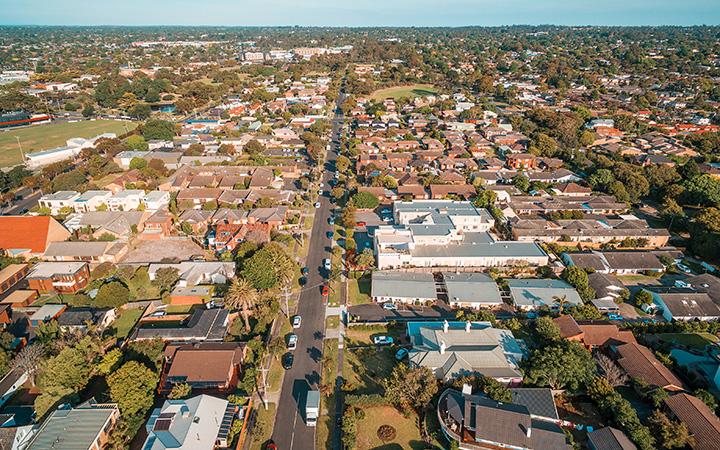 Aerial view of a suburb in Melbourne