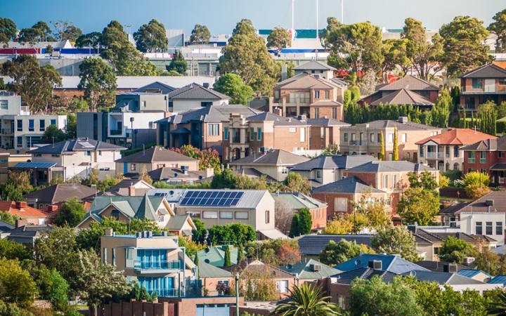 View of houses on a hill in Maribyrnong