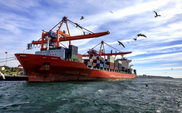 A container ship at the Port of Melbourne.