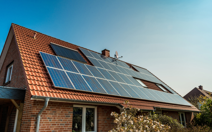 Solar panels on a household roof