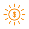 An icon showing a dollar sign within a sun.