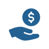 An icon of a hand, with a dollar symbol above